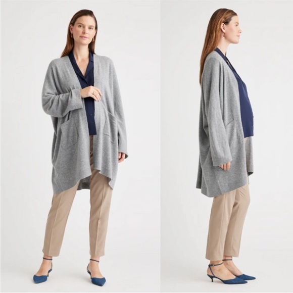 Quince Mongolian Cashmere Maternity & Nursing Cocoon Cardigan Heather Grey Large - Picture 1 of 13
